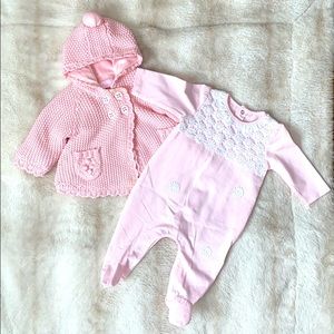 Mayoral embroidered one piece + knit sweater